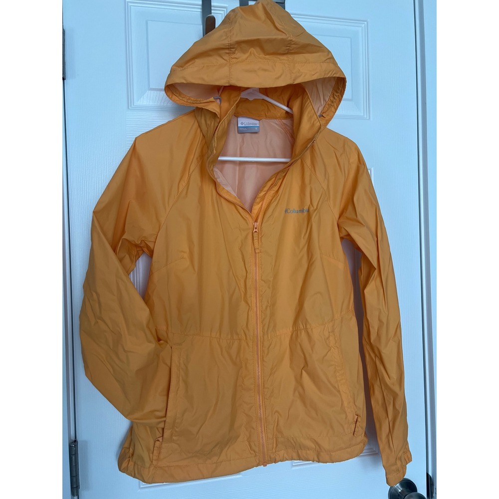 Columbia Women's Size Medium Orange Hooded Windbreaker Jacket Full Zip Pockets